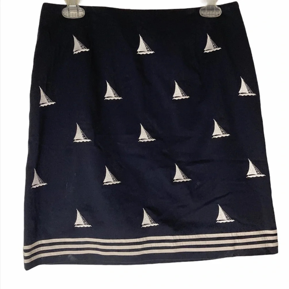 TALBOTS Nautical Dark Blue Embroidered Skirt Size 10 - Picture 1 of 3